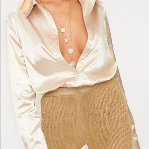 Champagne Satin Button front Shirt
